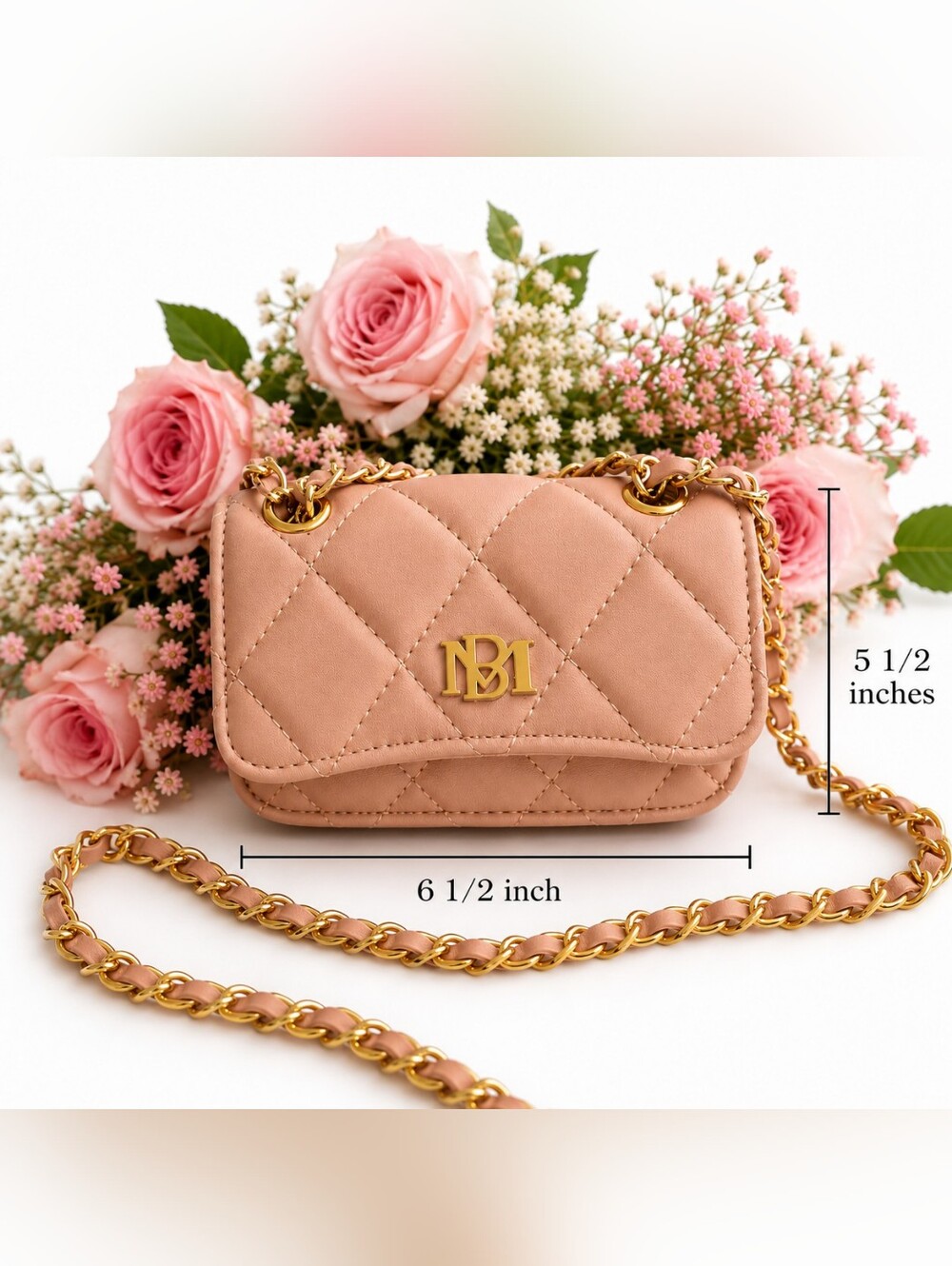 Badgley Mischka Pink Quilted Crossbody Bag with Gold Chain